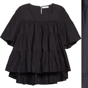 Merlette Brandt Tiered Pintuck High-Low Prima Cotton Blouse